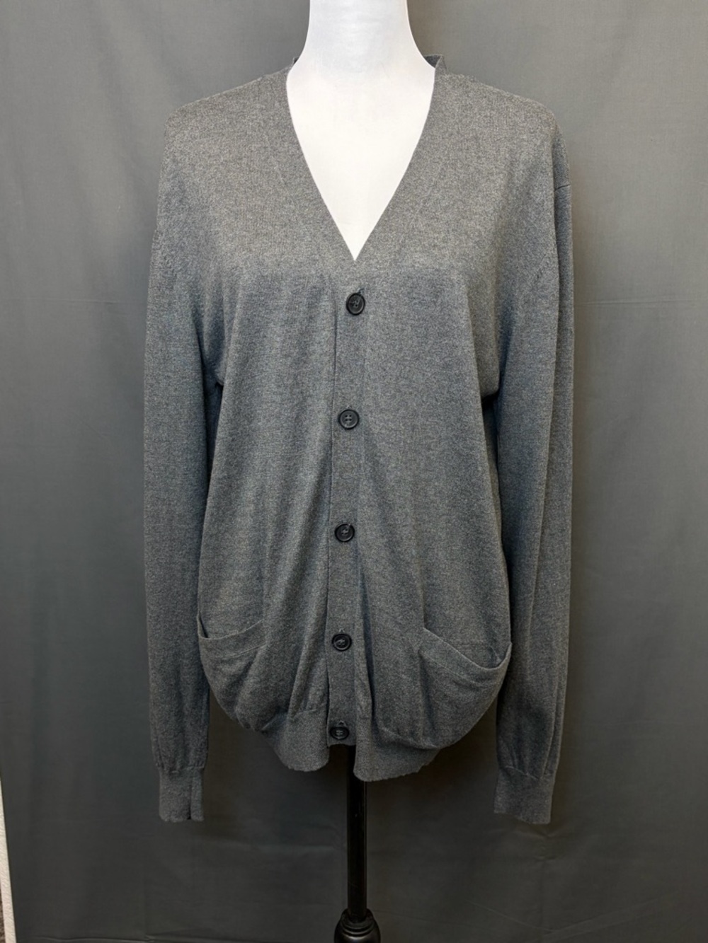 Kinross Gray Silk Cotton Cashmere Cardigan Women's L Button Front Pockets